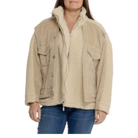 BLANKNYC Fuzzy Wuzzy Corduroy Sherpa Mix Trucker Jacket Cream M - Picture 3 of 10